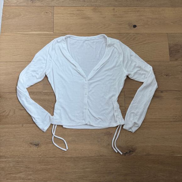 Lululemon Side-Cinch Ribbed Cardigan Bone Size 4 Long Sleeve Minimalist Cropped - Picture 4 of 10